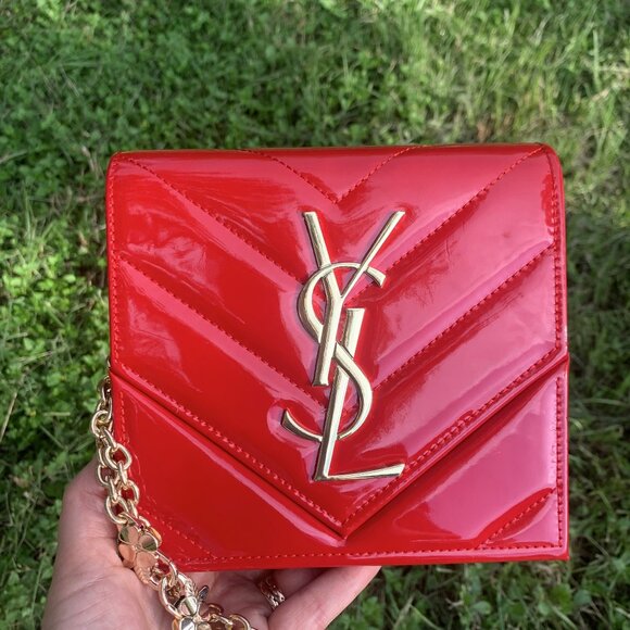 YSL Yves Saint Laurent Red Chevron Quilted Clutch Limited Edition - Picture 4 of 16